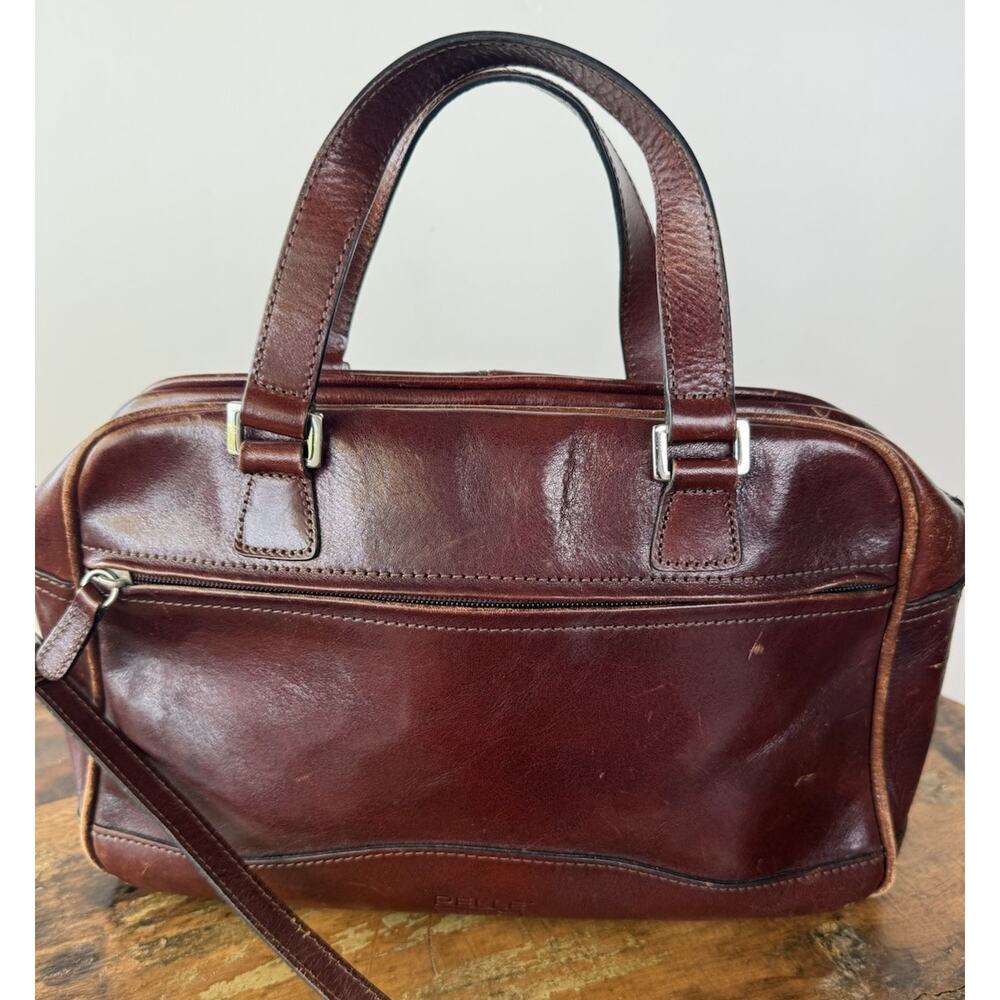Pelle Studio Italian Leather Satchel Brown Crossbody Bowling Bag Carryall Purse